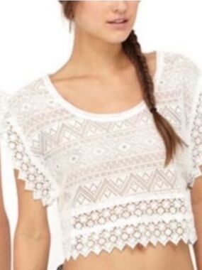 Roxy White Lace Crochet Crop Top S